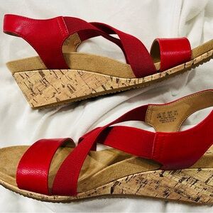 Naturalizer Red Leather Sandals with Cork Wedge